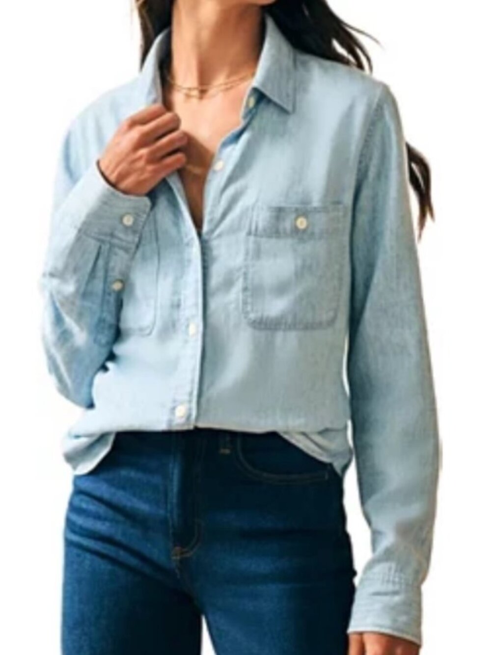 Faherty Women's Tried & True Chambray Shirt Size L NWT Linen TENCEL